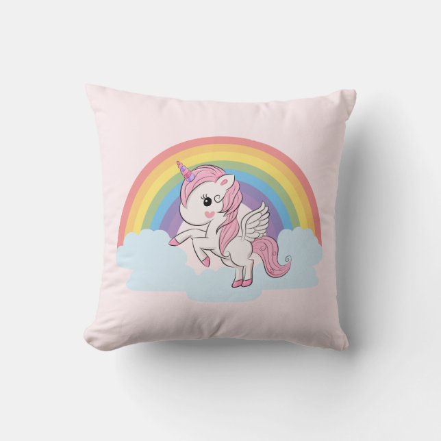 Gullig rosababyUnicorn och regnbåge Kudde (Framsida)