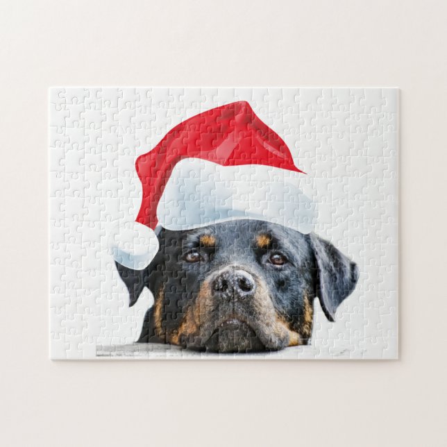 Gullig Rottweiler hundSanta gåva för Rottie ägare Pussel (Horisontell)