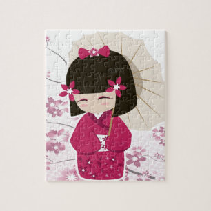 Gullig Sakura Kokeshi docka Pussel