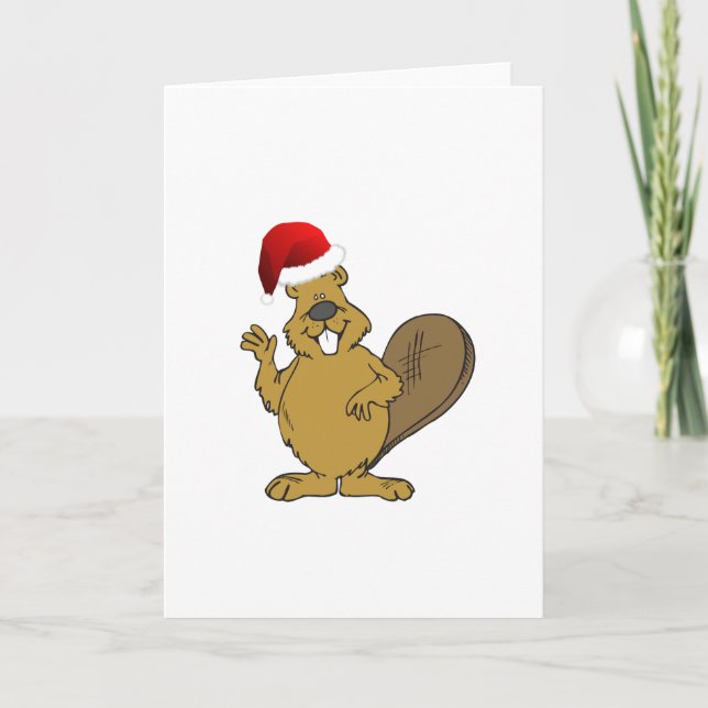 Gullig santa för bäver hatt helgkort (Framsida)