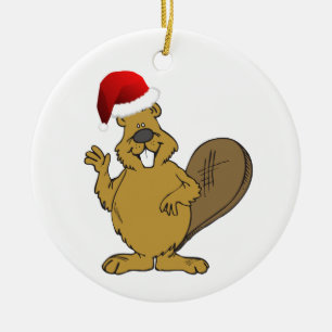 Gullig santa för bäver hatt julgransprydnad keramik