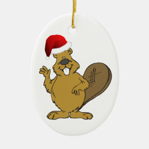 Gullig santa för bäver hatt julgransprydnad keramik