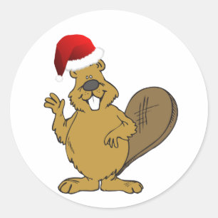 Gullig santa för bäver hatt runt klistermärke
