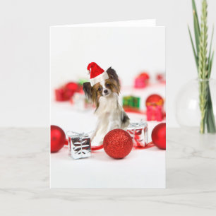 Gullig Santa för Papillon hundjul hatt Helgkort