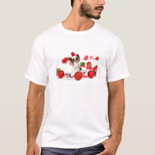 Gullig Santa för Papillon hundjul hatt Tee