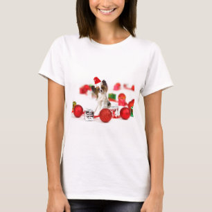 Gullig Santa för Papillon hundjul hatt Tee Shirt