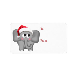 Gullig Santa hattelefant - julgåvaetiketter Adressetikett