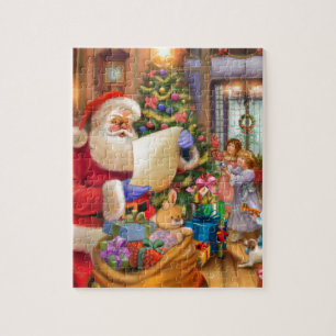 Gullig Santa helgdagdesign med ungar Pussel