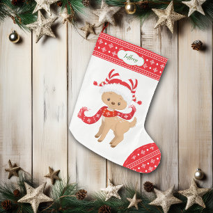 Gullig Santa hjort med Scarfpersonlig Stor Julstrumpa