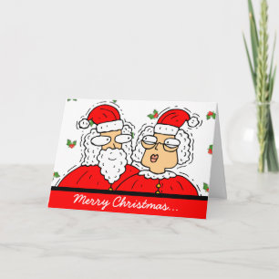 Gullig Santa och Fru Claus Med järnekjul Helgkort