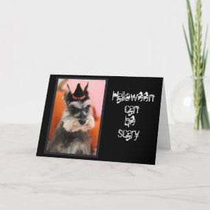 Gullig Schnauzerhund för rolig happy halloween Kort