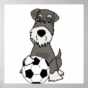 Gullig Schnauzerhund som leker fotbolltecknaden Poster