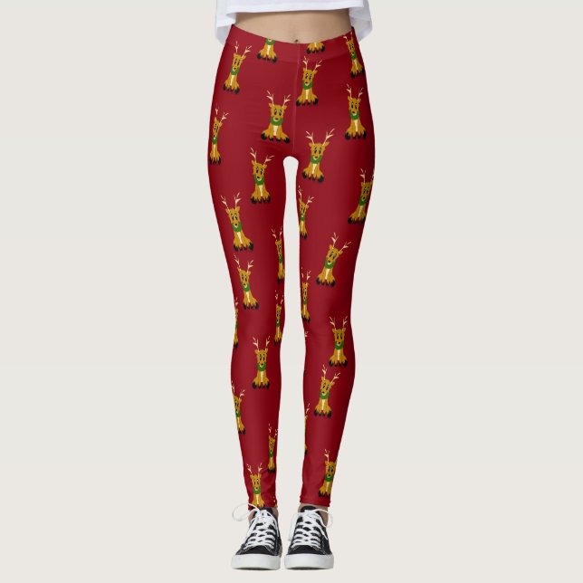 Gullig Scruffy julrendamasker Leggings (Framsida)