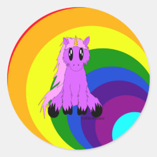 Gullig Scruffy Unicorn (rosor) Runt Klistermärke
