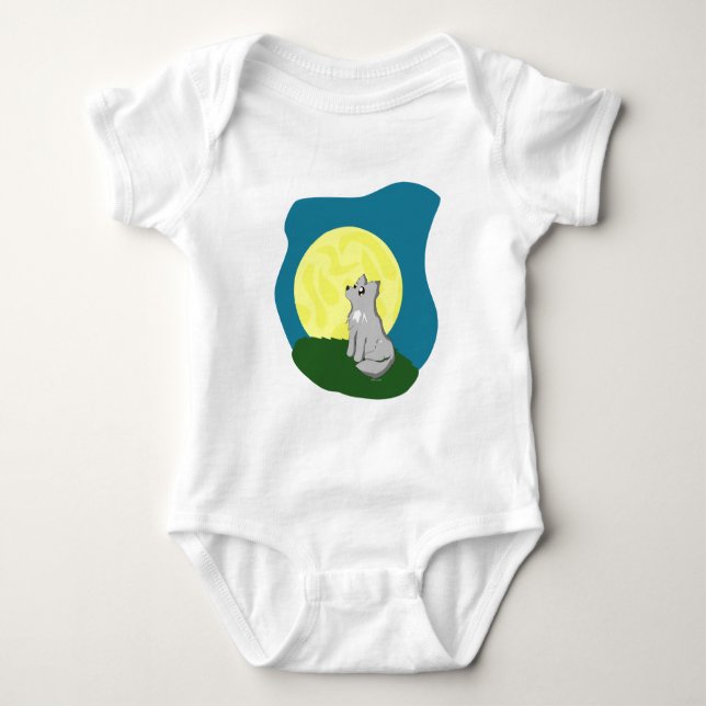 Gullig Scruffy varg med månen T-shirt (Framsida)