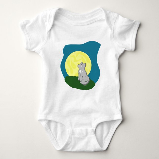 Gullig Scruffy varg med månen Tee (Framsida)
