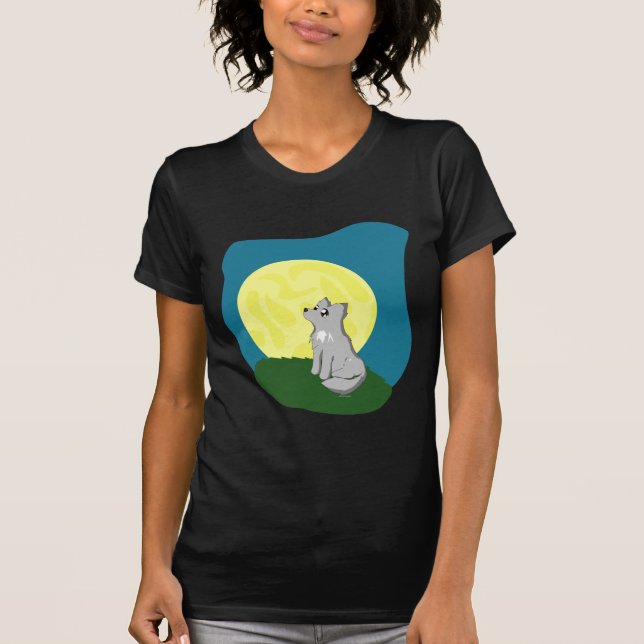 Gullig Scruffy varg med månen Tee Shirt (Framsida)