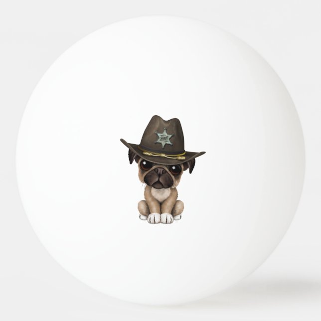 Gullig sheriff för mopsvalphund pingisboll (Framsidan)