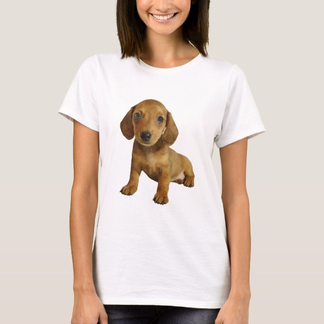 Gullig sitta för taxvalp (kräm- brunt) tee shirt (Framsida)