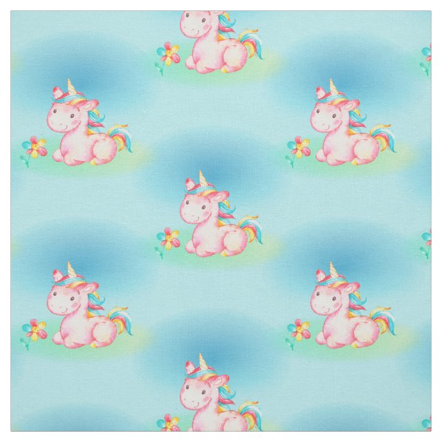 Gullig sittande lite rosa Unicorn Tyg (Provkarta)