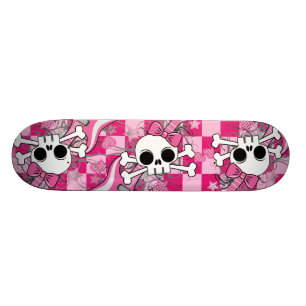Gullig skalle med den rosa gitarren mini skateboard bräda 18,7 cm