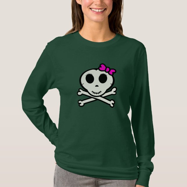 Gullig skalle och Crossbones med rosapilbågen T-shirt (Framsida)