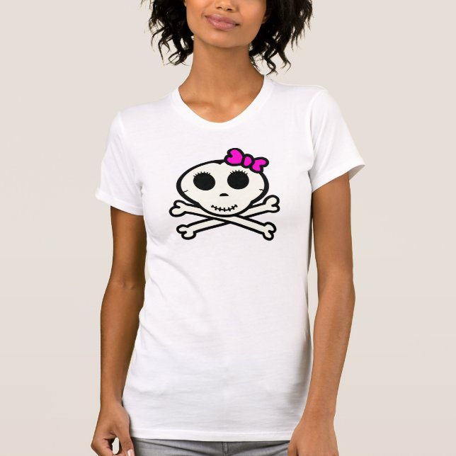 Gullig skalle och Crossbones med rosapilbågen Tee Shirt (Framsida)
