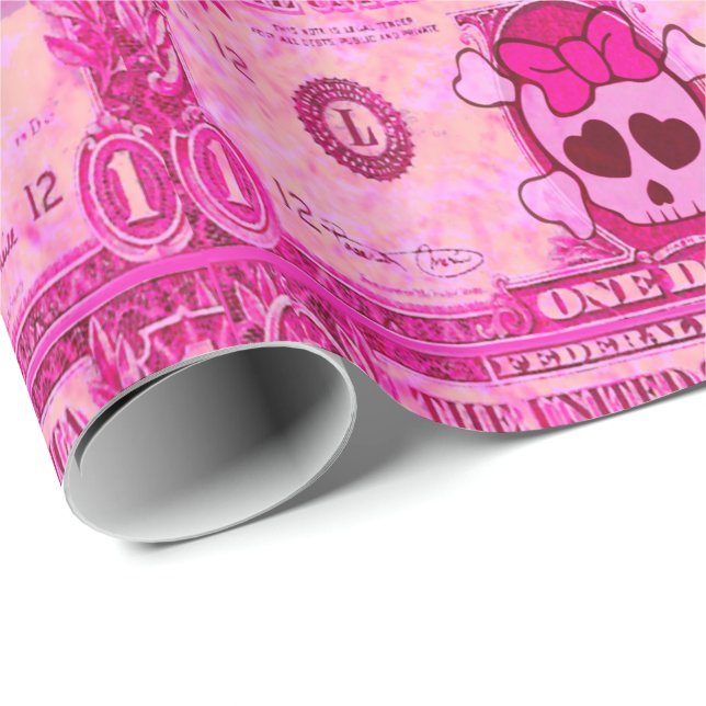 gullig skalle, rosa dollar presentpapper (Rullad Hörn)