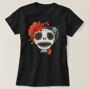 Gullig skalle som ha på sig blommor t shirt