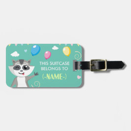 Gullig skämtsam rolig raccoon med ballonger bagagebricka