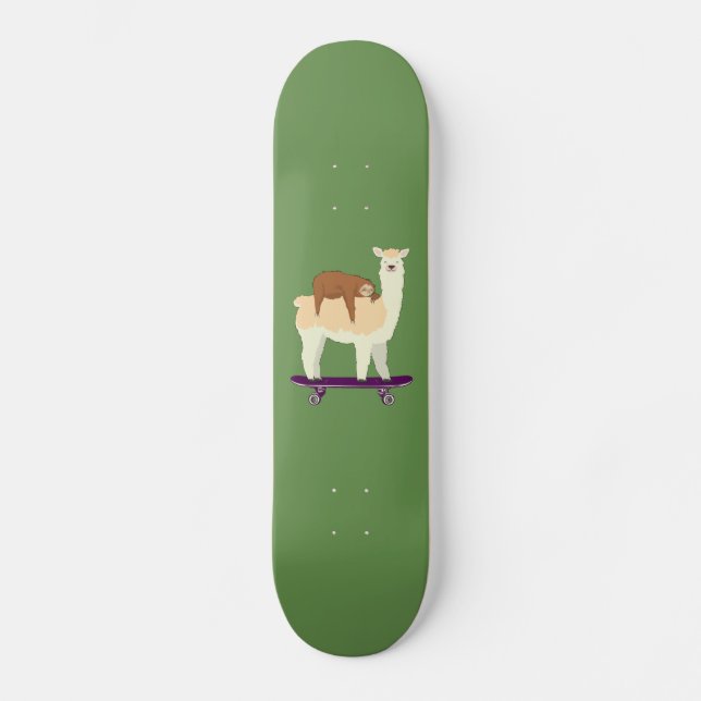 Gullig Skateboarding Llama med att sova Slothgåvan Mini Skateboard Bräda 18,5 Cm (Framsida)