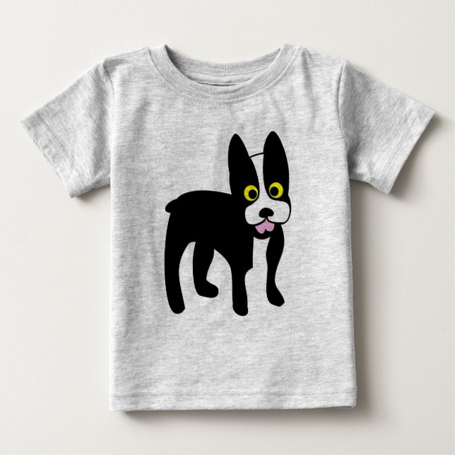 Gullig skjorta för tecknadBoston Terrier för hund Tee (Framsida)