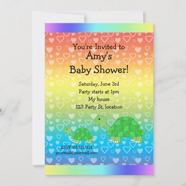 Gullig sköldpaddababy shower inbjudningar (Framsida)
