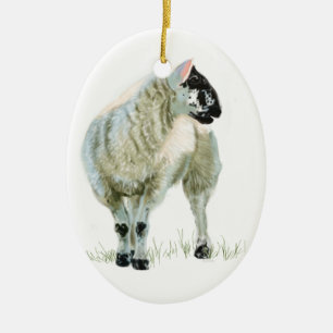 Gullig skotsk Lamb Julgransprydnad Keramik
