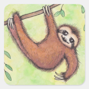 Gullig Sloth Fyrkantigt Klistermärke