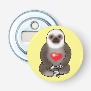 gullig sloth med röd hjärta flasköppnare