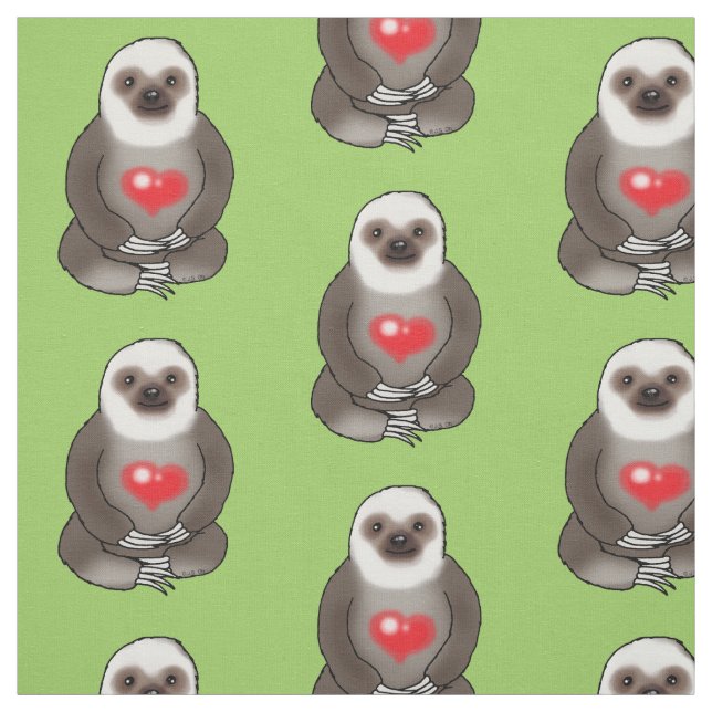 gullig sloth med röd hjärta tyg (Provkarta)