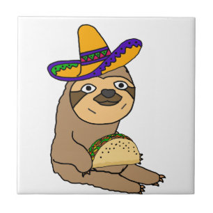Gullig Sloth som äter Tacooriginalkonst Kakelplatta