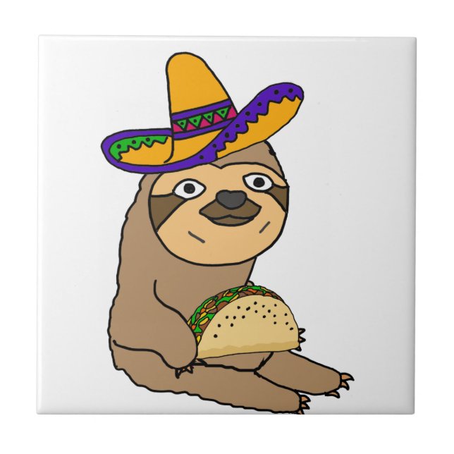 Gullig Sloth som äter Tacooriginalkonst Kakelplatta (Framsidan)