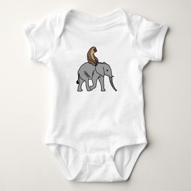 Gullig Sloth som rider en elefant Tee Shirt (Framsida)