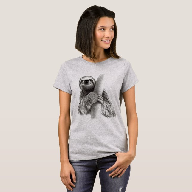 Gullig Slothteckning Tee Shirt (Hel framsida)