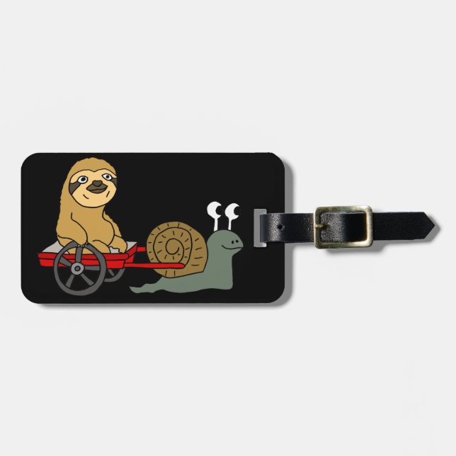 Gullig snigel som drar Sloth i röd vagn Bagagebricka (Horisontell Framsida)