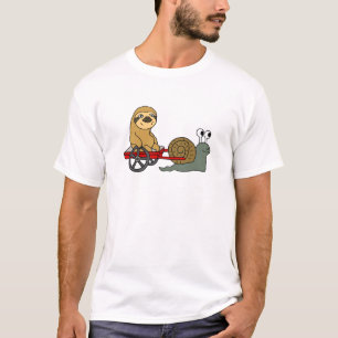 Gullig snigel som drar Sloth i röd vagn Tee Shirt