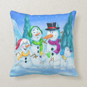Gullig snöfamiljtecknad kudde