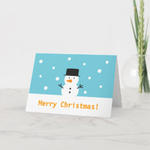 Gullig snögubbe på snöbakgrund för jul helgkort