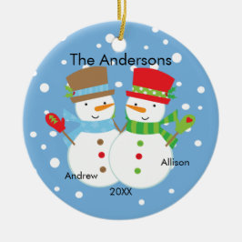 Gullig snögubbefamilj av prydnaden för 2 jul julgransprydnad keramik