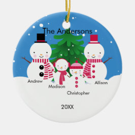 Gullig snögubbefamilj av prydnaden för 4 jul julgransprydnad keramik