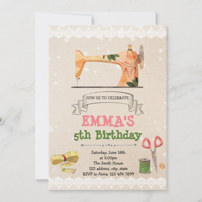 Gullig sömnadtemapartyinbjudan inbjudningar (Framsida)