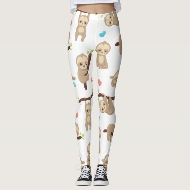 Gullig sömnig Sloth Leggings (Framsida)