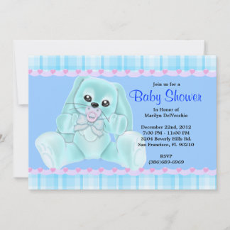 GULLIG söt flott baby shower för blåttkaninkanin Inbjudningar